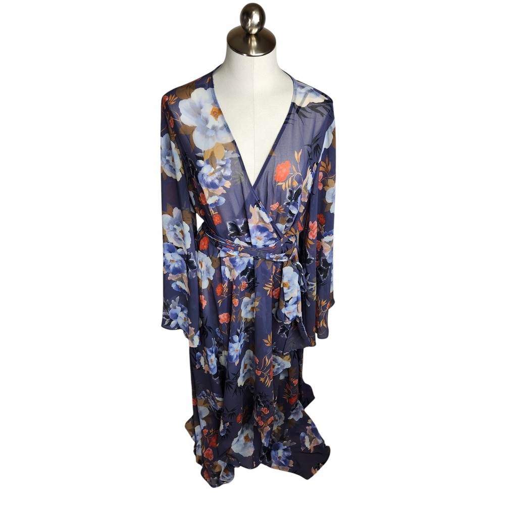 City Chic Kennedy Maxi Dress Plus Size L/20 Lilac Gentle Blossom Sheer Floral